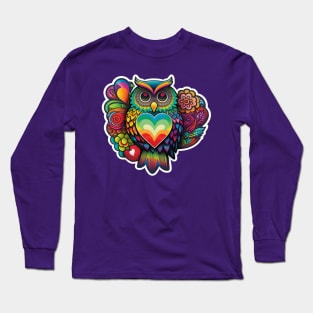 Groovy Psychedelic Owl in Purple Long Sleeve T-Shirt